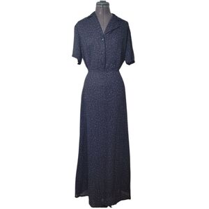 SZ8 2pc Louben Maxi Skirt Set Blue Purple Polka Dot Print Sheer Poetcore